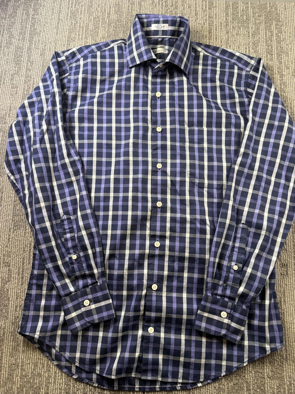 Peter Millar Shirt Mens Medium Blue Plaid Long Sleeve Button Up Casual Twill
